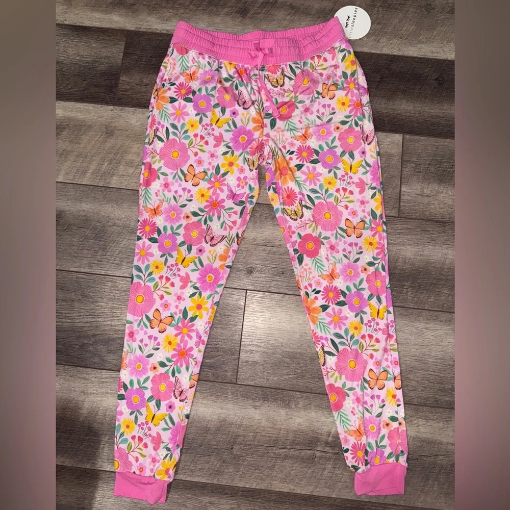 🦋🌼 Little Sleepies Pink Butterfly Blooms Women’s Small Cuffed Pajama Bottoms NWT - Picture 3 of 10